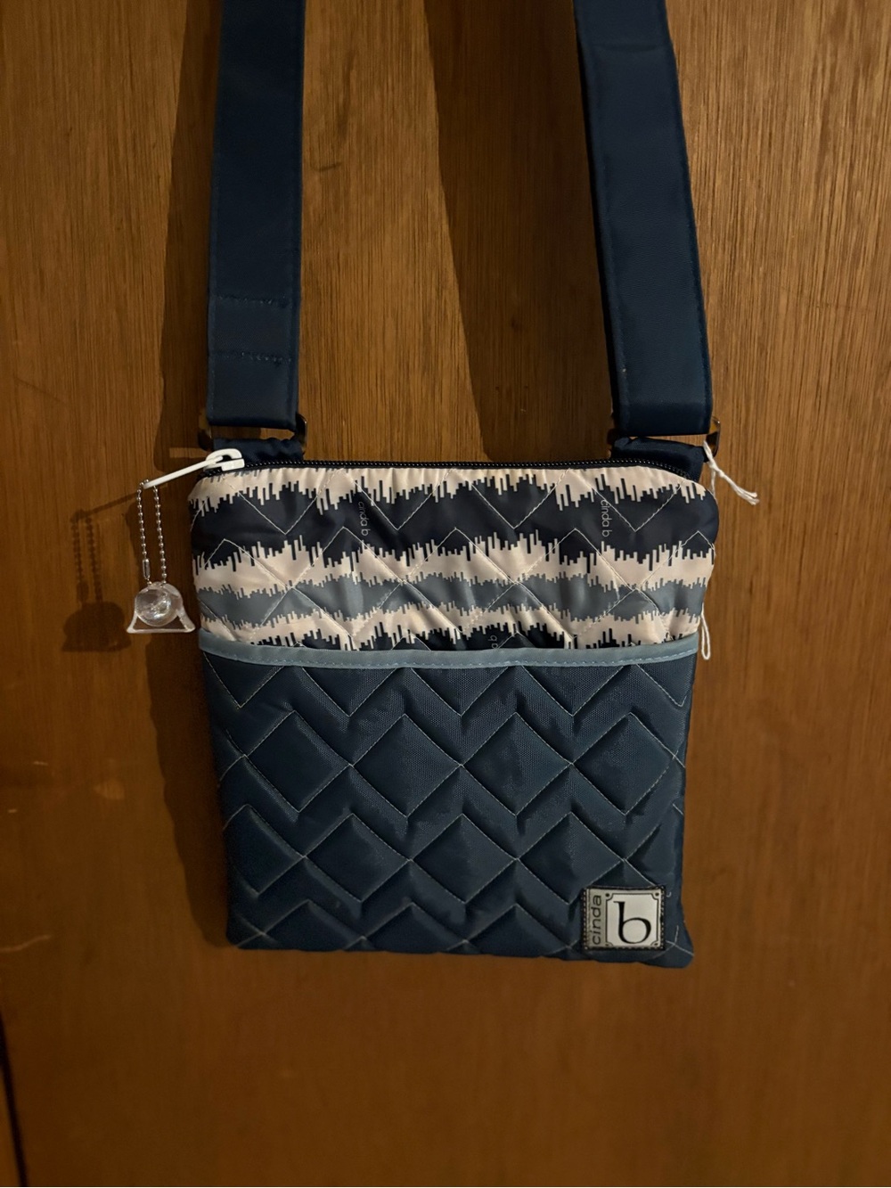 Quilted Navy Crossbody Bag with Patterned Top